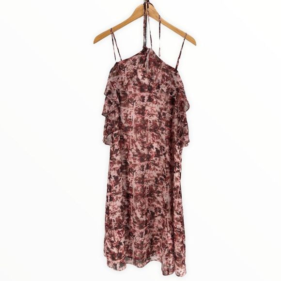 Chelsea28 Halter Open Shoulder Ruffle Print Dress size XL - Picture 3 of 14